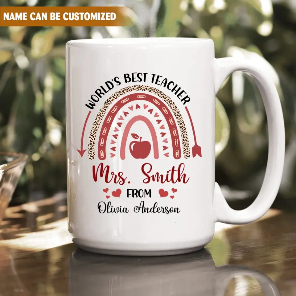 World's Best Teacher Leopard Rainbow - Personalized Mug, Appreciation Gift For Teacher From Student