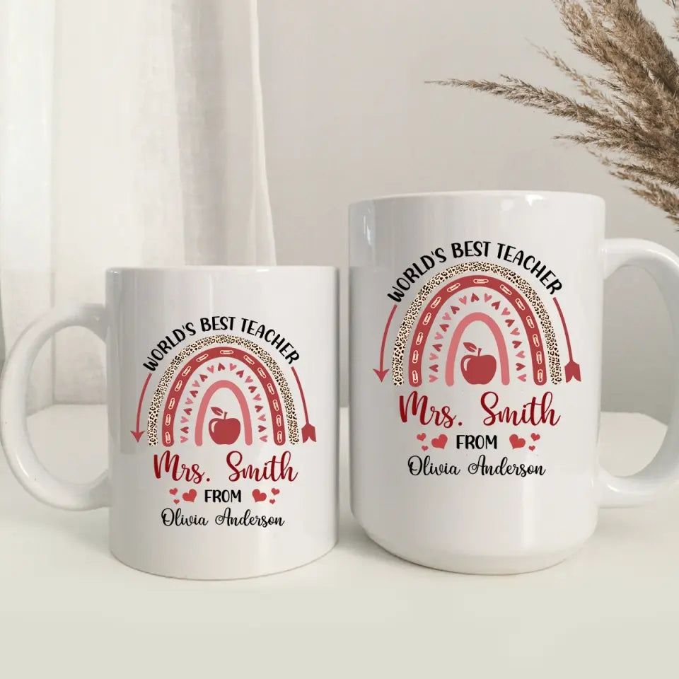 World's Best Teacher Leopard Rainbow - Personalized Mug, Appreciation Gift For Teacher From Student