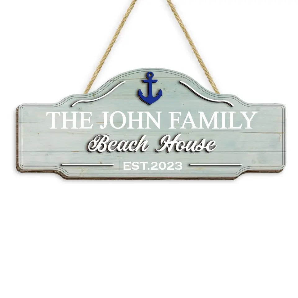 Family Beach House - Personalized 2 Layer Sign, Gift For Beach Lover