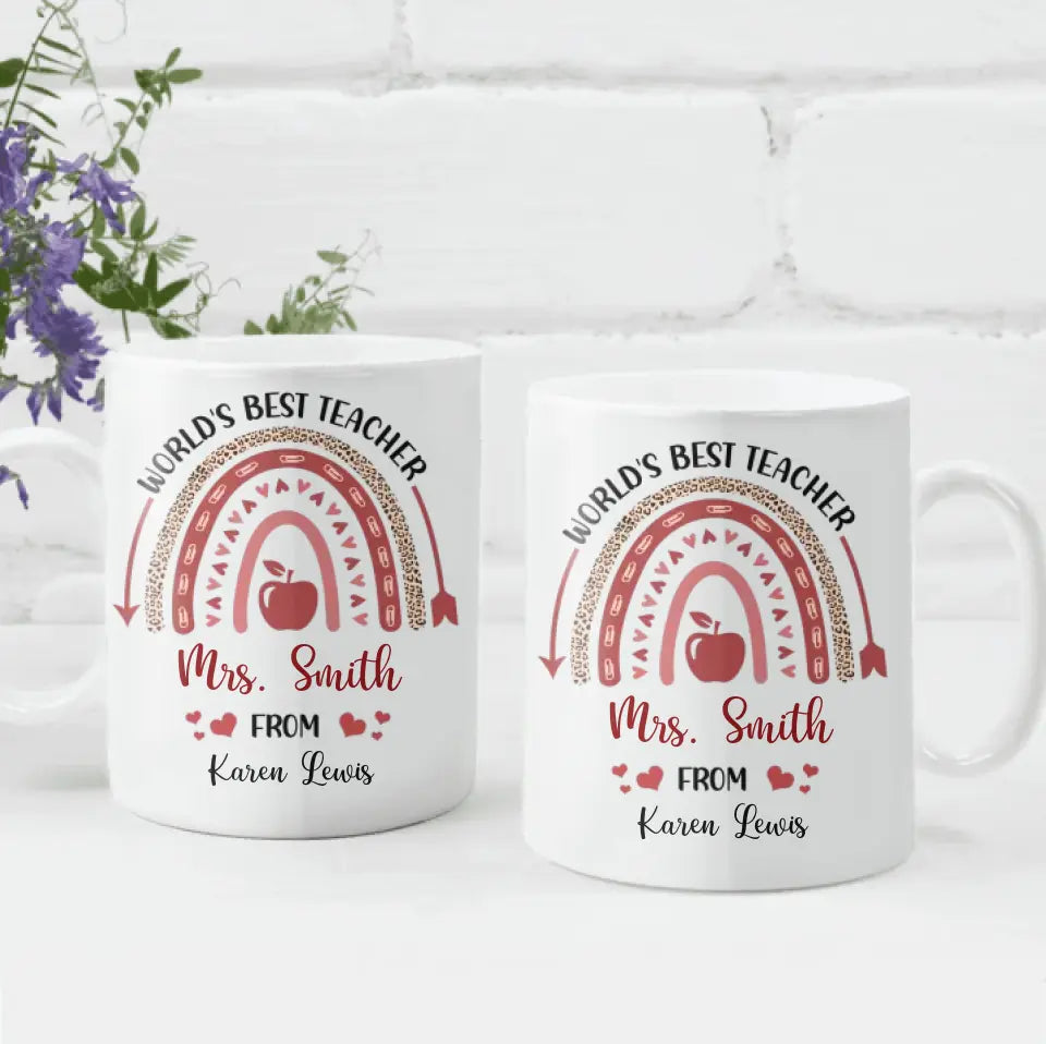 World's Best Teacher Leopard Rainbow - Personalized Mug, Appreciation Gift For Teacher From Student