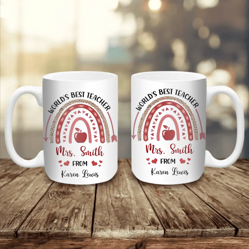 World's Best Teacher Leopard Rainbow - Personalized Mug, Appreciation Gift For Teacher From Student