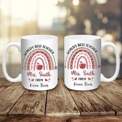 World's Best Teacher Leopard Rainbow - Personalized Mug, Appreciation Gift For Teacher From Student