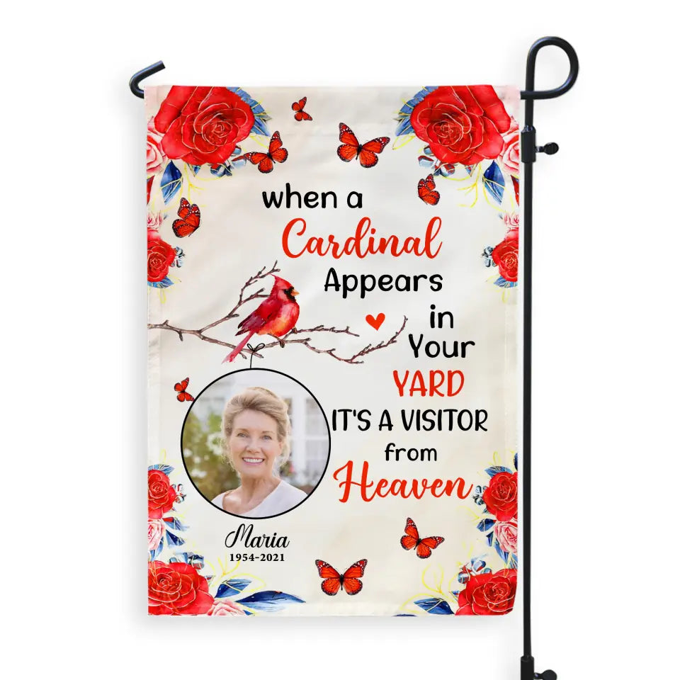 When A Cardinal Appears In Your Yard - Personalized Garden Flag, Memorial Gift