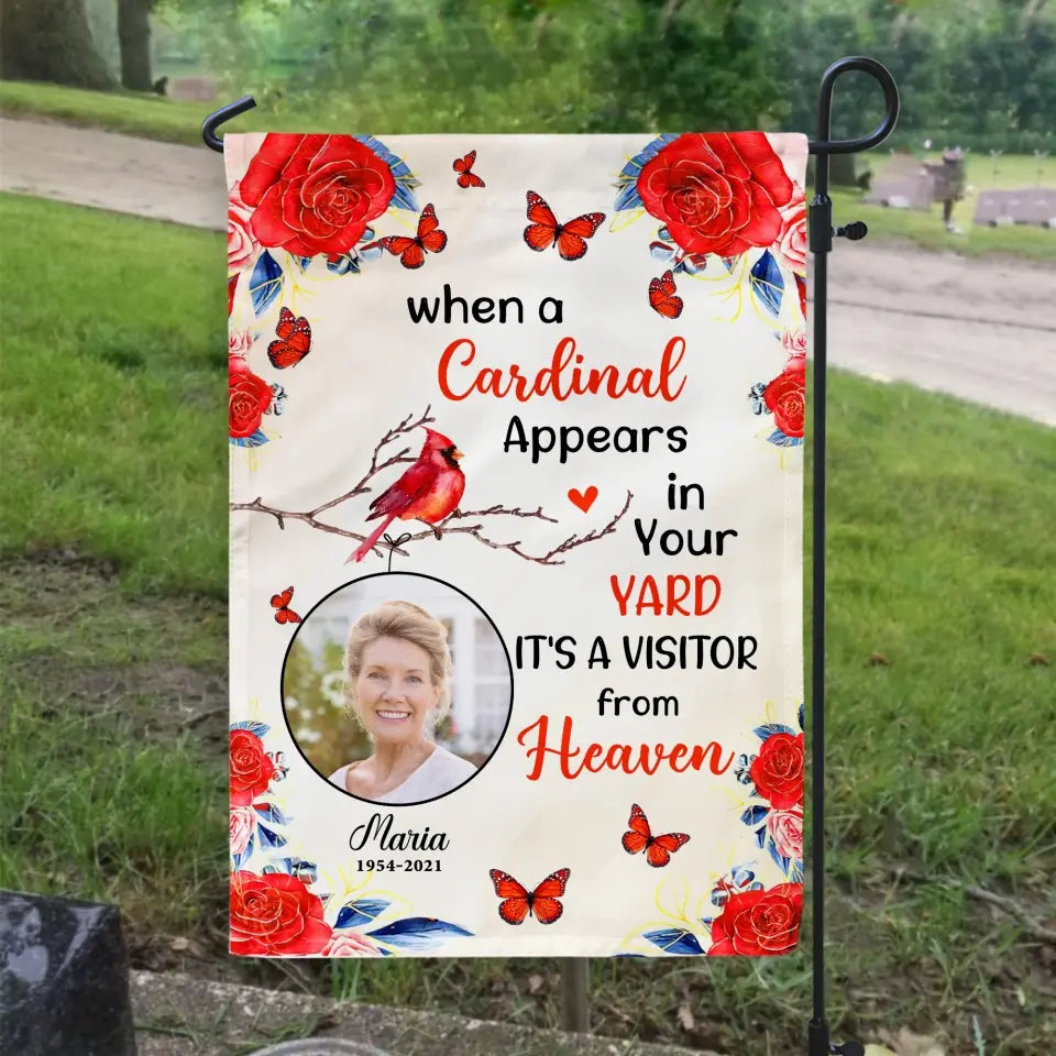 When A Cardinal Appears In Your Yard - Personalized Garden Flag, Memorial Gift