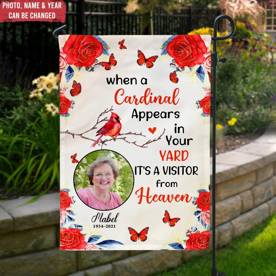 When A Cardinal Appears In Your Yard - Personalized Garden Flag, Memorial Gift