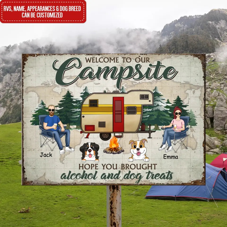 Grilling And Chilling With Us - Camping Personalized Custom Shaped Home Decor Wood Sign - House Warming Gift For Couple, Camping Lovers, Pet Lovers