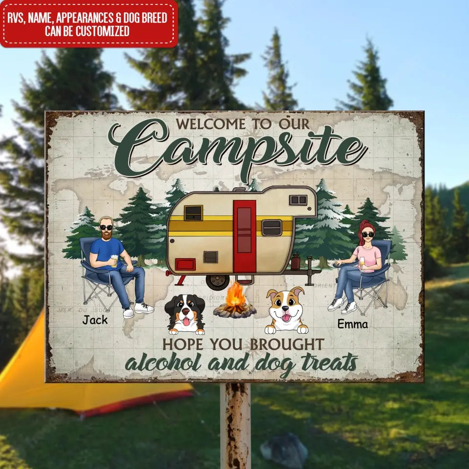 Welcome To Our Campsite - Personalized Camping Metal Sign