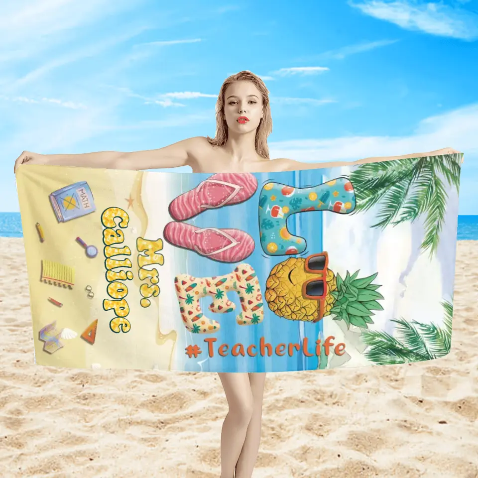 Love Teacherlife Custom Teacher's Name - Personalized Beach Towel, Summer Gift For Teacher From Student
