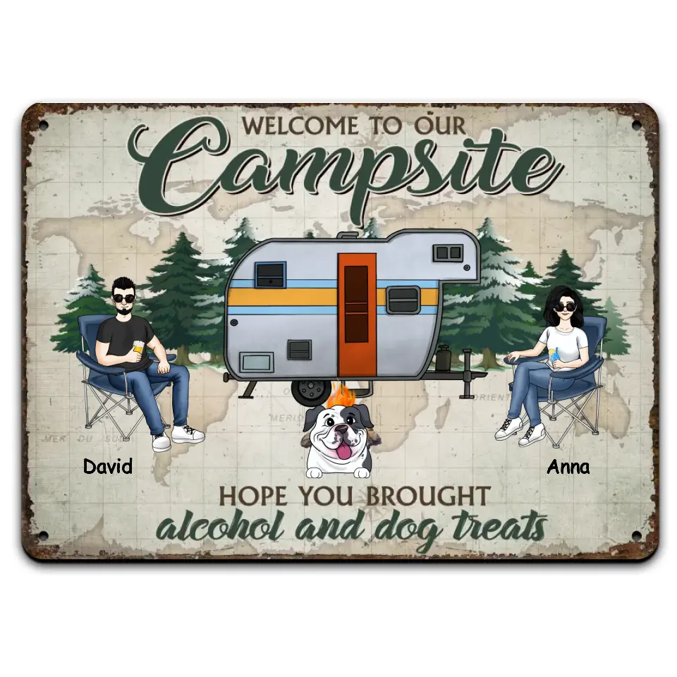 Welcome To Our Campsite - Personalized Camping Metal Sign