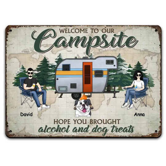 Welcome To Our Campsite - Personalized Camping Metal Sign