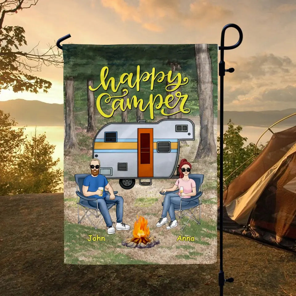 Happy Camper - Personalized Garden Flag, Gift For Camping Lover