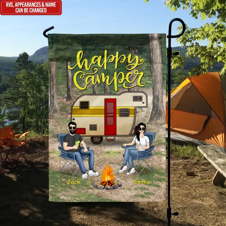 Happy Camper - Personalized Garden Flag, Gift For Camping Lover