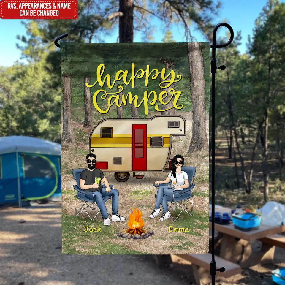 Happy Camper - Personalized Garden Flag, Gift For Camping Lover