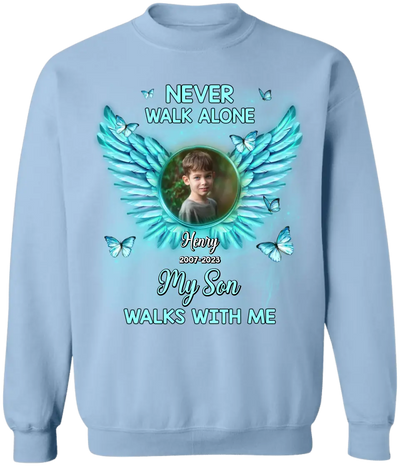 Never Walk Alone My Son Walks With Me - Personalized T-Shirt, Memorial Gift