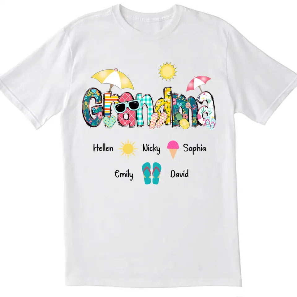 Summer Grandma With Grandkids Name - Personalized  T-shirt, Gift For Grandma