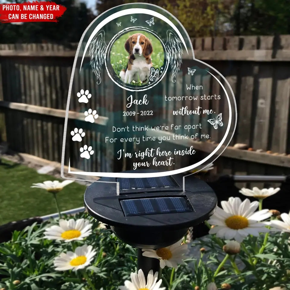 I'm Right Here Inside Your Heart Dog Paw - Personalized Solar Light, Pet Memorial Gift
