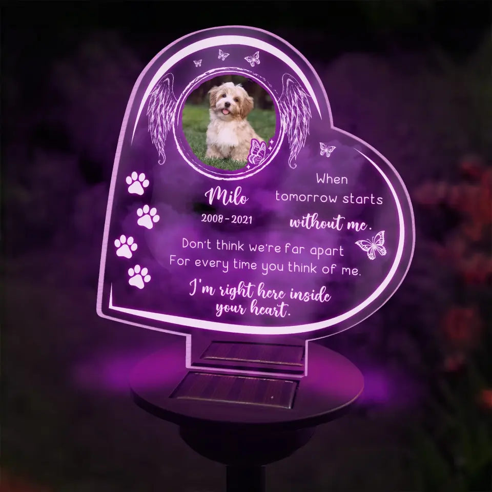 I'm Right Here Inside Your Heart Dog Paw - Personalized Solar Light, Pet Memorial Gift