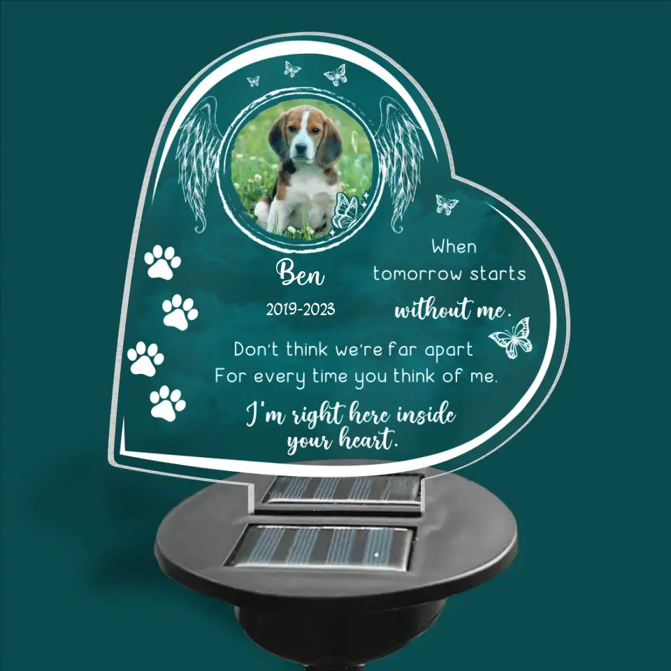 I'm Right Here Inside Your Heart Dog Paw - Personalized Solar Light, Pet Memorial Gift