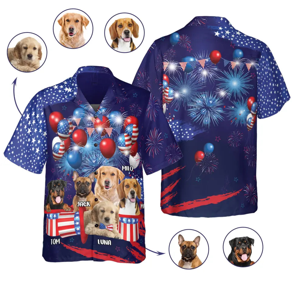 Happy Dog 4th Of July - Personalized Hawaiian Shirt, 4th Of July Dog Gift