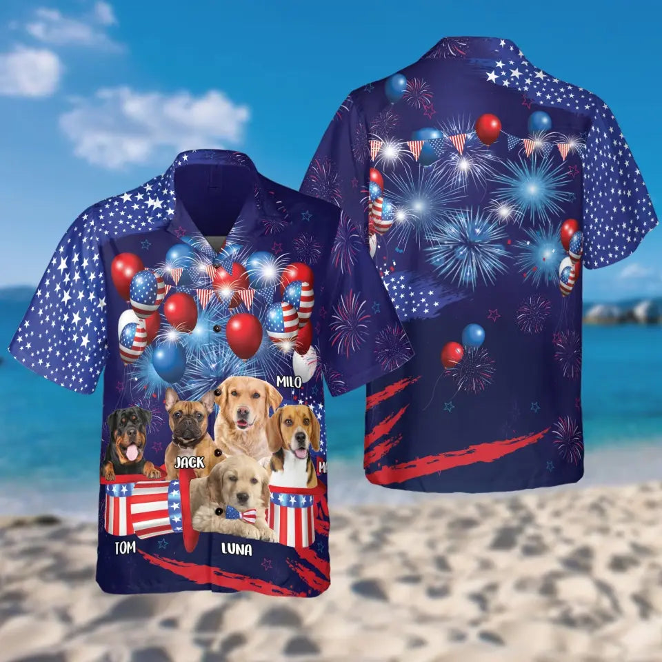 Happy Dog 4th Of July - Personalized Hawaiian Shirt, 4th Of July Dog Gift