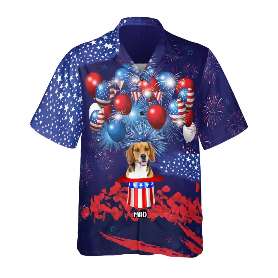 Happy Dog 4th Of July - Personalized Hawaiian Shirt, 4th Of July Dog Gift