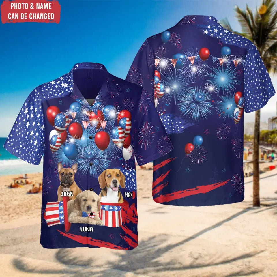 Happy Dog 4th Of July - Personalized Hawaiian Shirt, 4th Of July Dog Gift