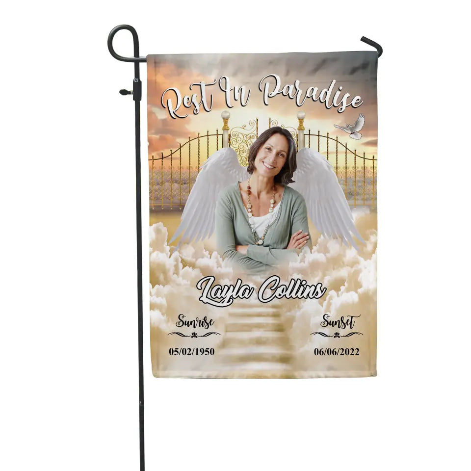 Rest In Paradise - Personalized Garden Flag, Memorial Gift