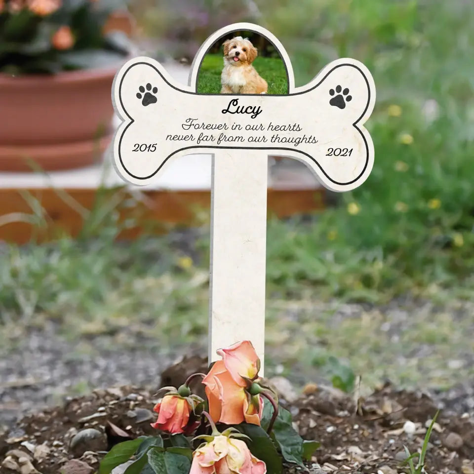 Forever In Our Hearts Never Far From Our Thoughts - Personalized Plaque Stake, Pet Loss Gift
