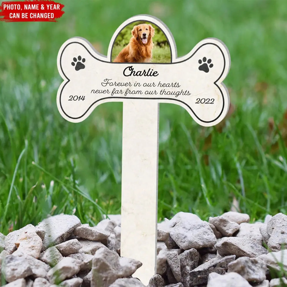 Forever In Our Hearts Never Far From Our Thoughts - Personalized Plaque Stake, Pet Loss Gift