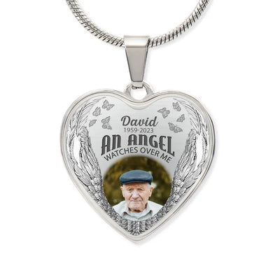 An Angel Watches Over Me - Personalized Photo Necklace, Memorial Photo Necklace