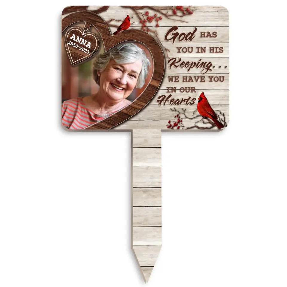 God Has You In His Keeping - Personalized Plaque Stake, Memorial Gift