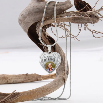 An Angel Watches Over Me - Personalized Photo Necklace, Memorial Photo Necklace