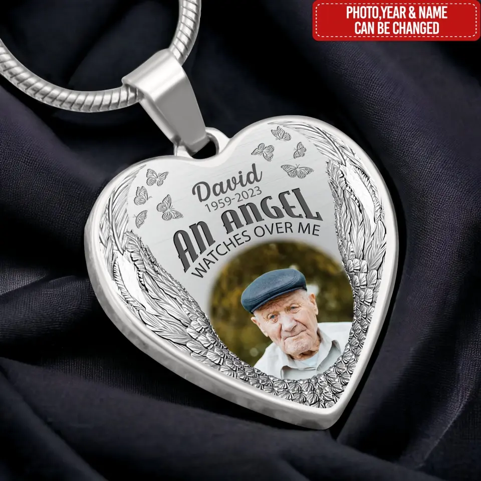 An Angel Watches Over Me - Personalized Photo Necklace, Memorial Photo Necklace