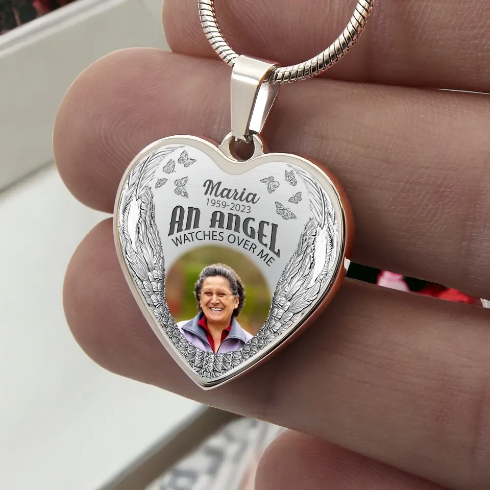 An Angel Watches Over Me - Personalized Photo Necklace, Memorial Photo Necklace