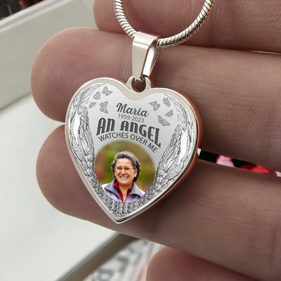 An Angel Watches Over Me - Personalized Photo Necklace, Memorial Photo Necklace