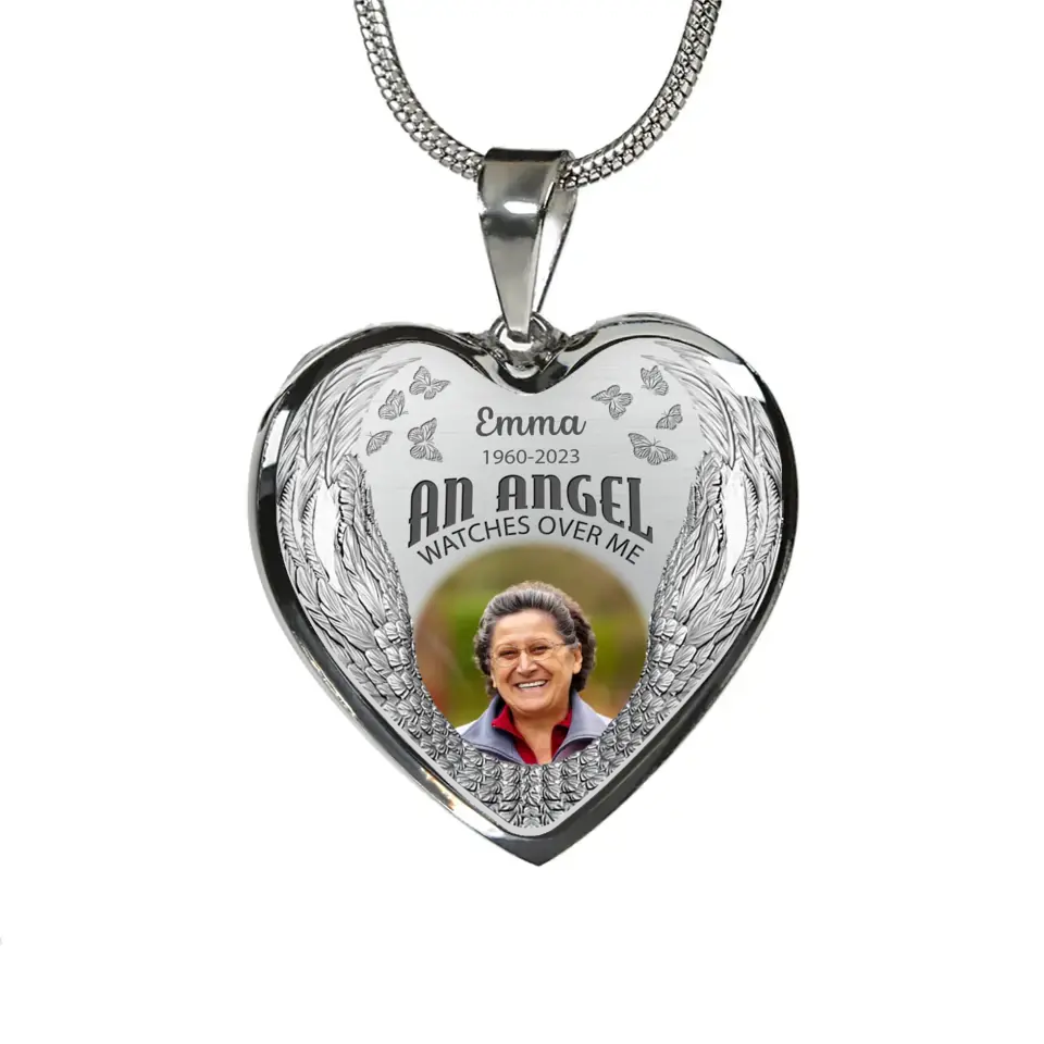 An Angel Watches Over Me - Personalized Photo Necklace, Memorial Photo Necklace