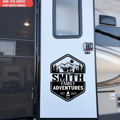 Family Adventures Camper - Personalized  Decal, Gift For Camping Lover