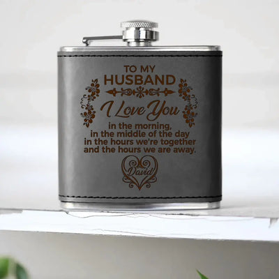 I Love You In The Morning - Personalized Leather Hip Flask, Gift For Couple, Gift For Husband And Wife