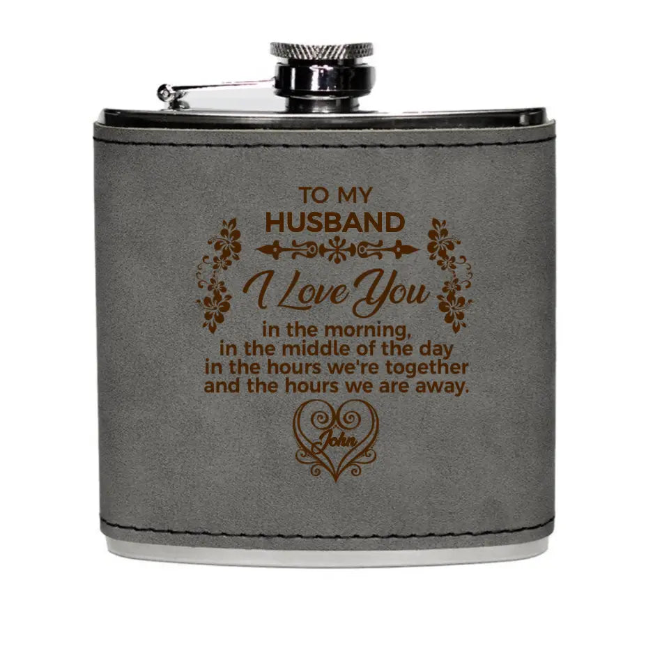 I Love You In The Morning - Personalized Leather Hip Flask, Gift For Couple, Gift For Husband And Wife