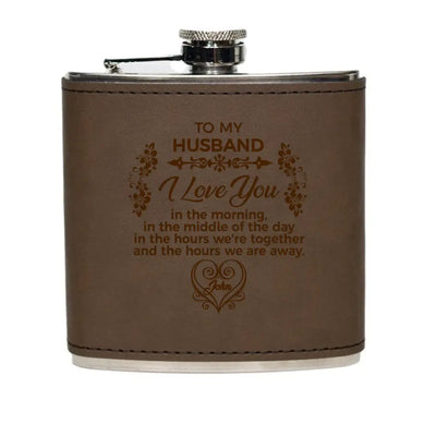 I Love You In The Morning - Personalized Leather Hip Flask, Gift For Couple, Gift For Husband And Wife