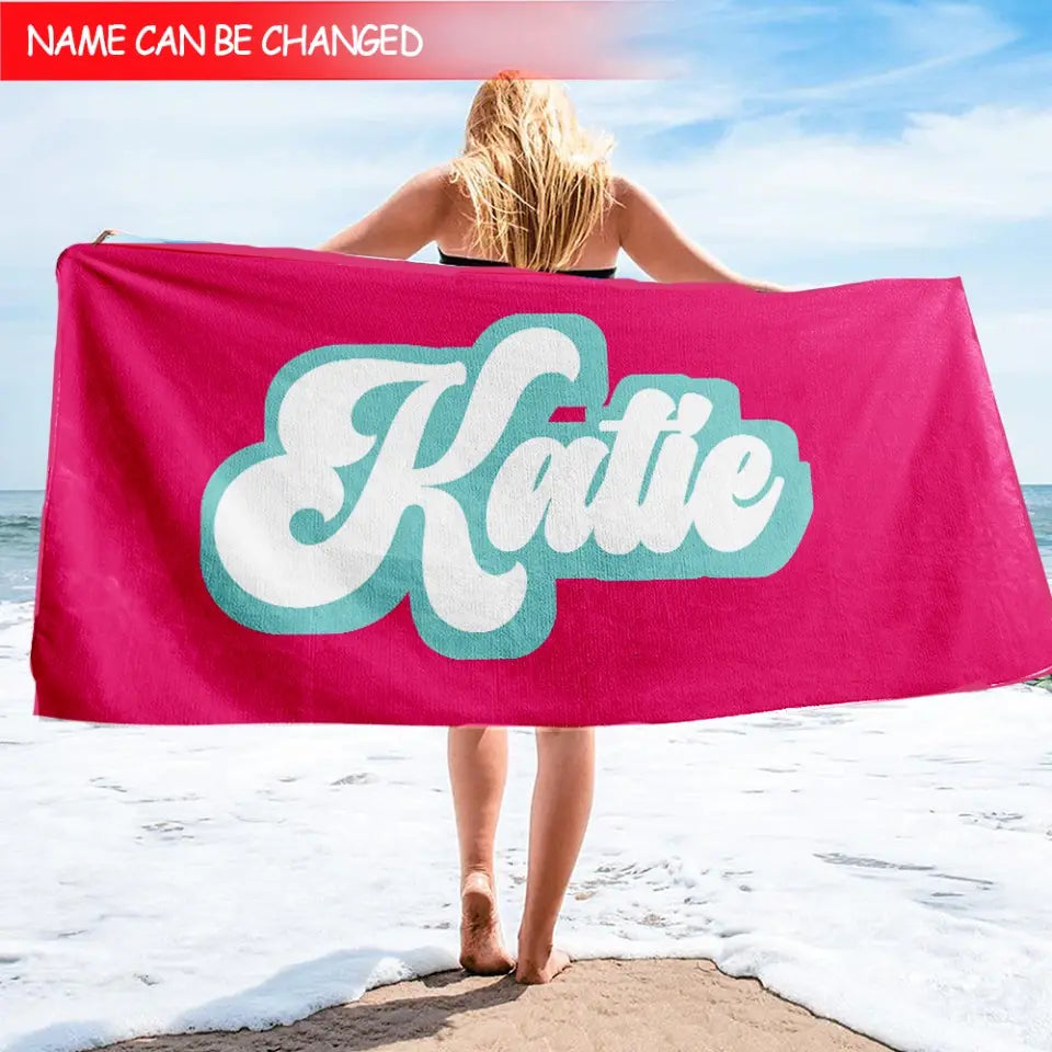Retro Style Beach Towel - Personalized Beach Towel Custom Name, Summer Gift
