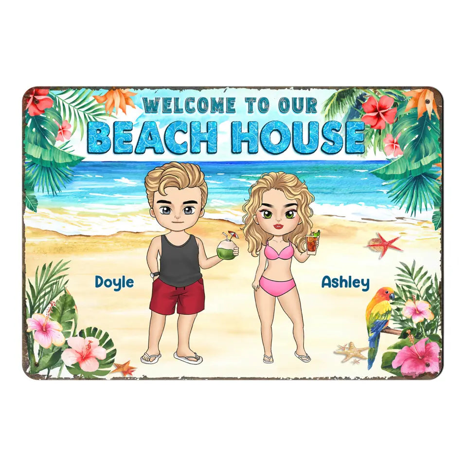 Welcome To Beach House - Personalized Metal Sign, Gift for Couple