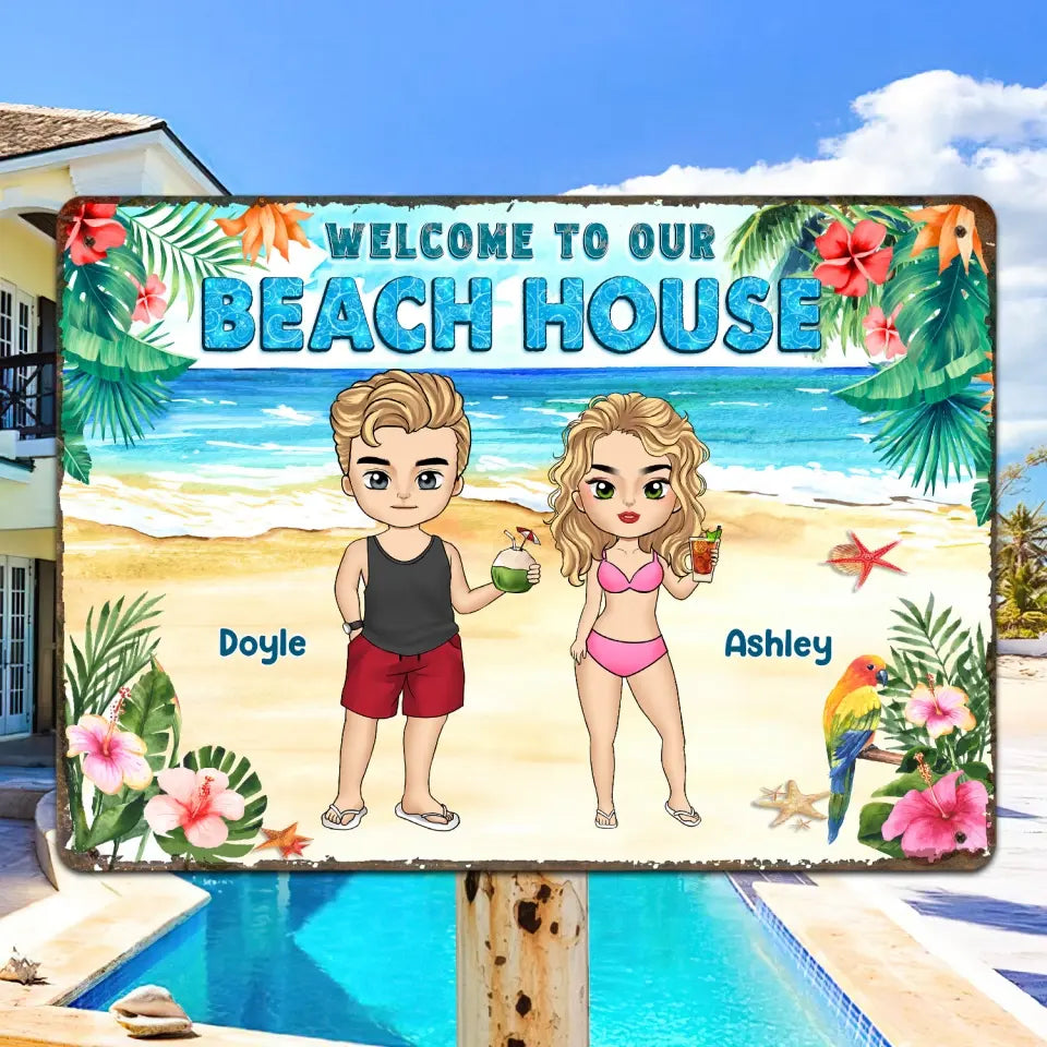 Welcome To Beach House - Personalized Metal Sign, Gift for Couple
