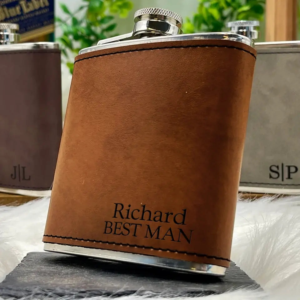 Leather Hip Flask Boy Friend Gift - Personalized Leather Hip Flask, Gift For Man