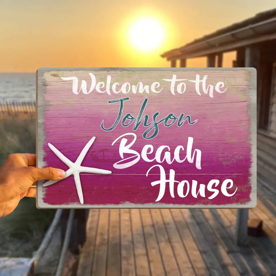 Welcome To The Beach House - Personalized Wood Sign, Summer Gift