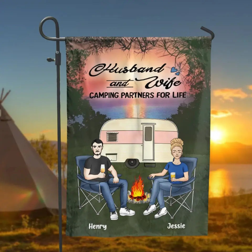 Husband And Wife Camping Partners For Life - Personalized Camping Garden Flag
