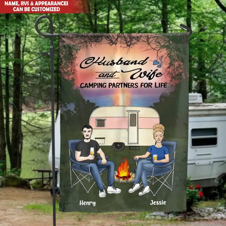 Husband And Wife Camping Partners For Life - Personalized Camping Garden Flag