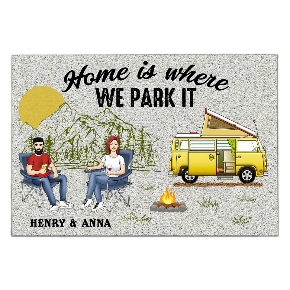 Home Is Where We Park It - Personalized Doormat, Camping Doormat, Gift For Camping Lovers