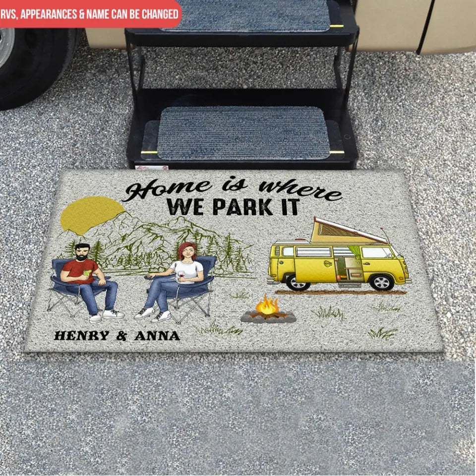 Home Is Where We Park It - Personalized Doormat, Camping Doormat, Gift For Camping Lovers
