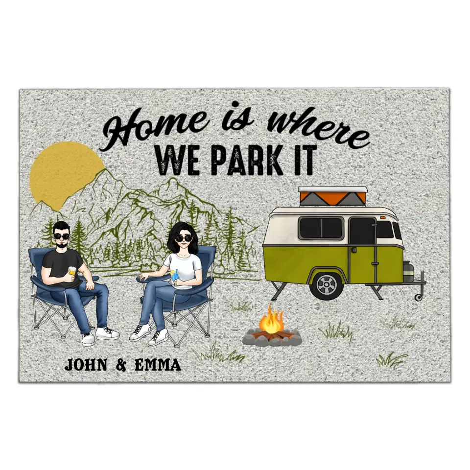 Home Is Where We Park It - Personalized Doormat, Camping Doormat, Gift For Camping Lovers